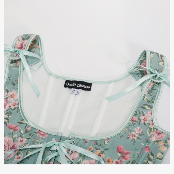 Scarlet Darkness Renaissance Floral Underbust Vintage Boned Corset Belt top - Picture 8 of 13